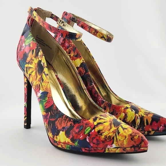 Charlotte Russe Francesca Multi Floral Pointed Toe Shoe Ankle Strap 5" Heel Sz 9 - Picture 3 of 16